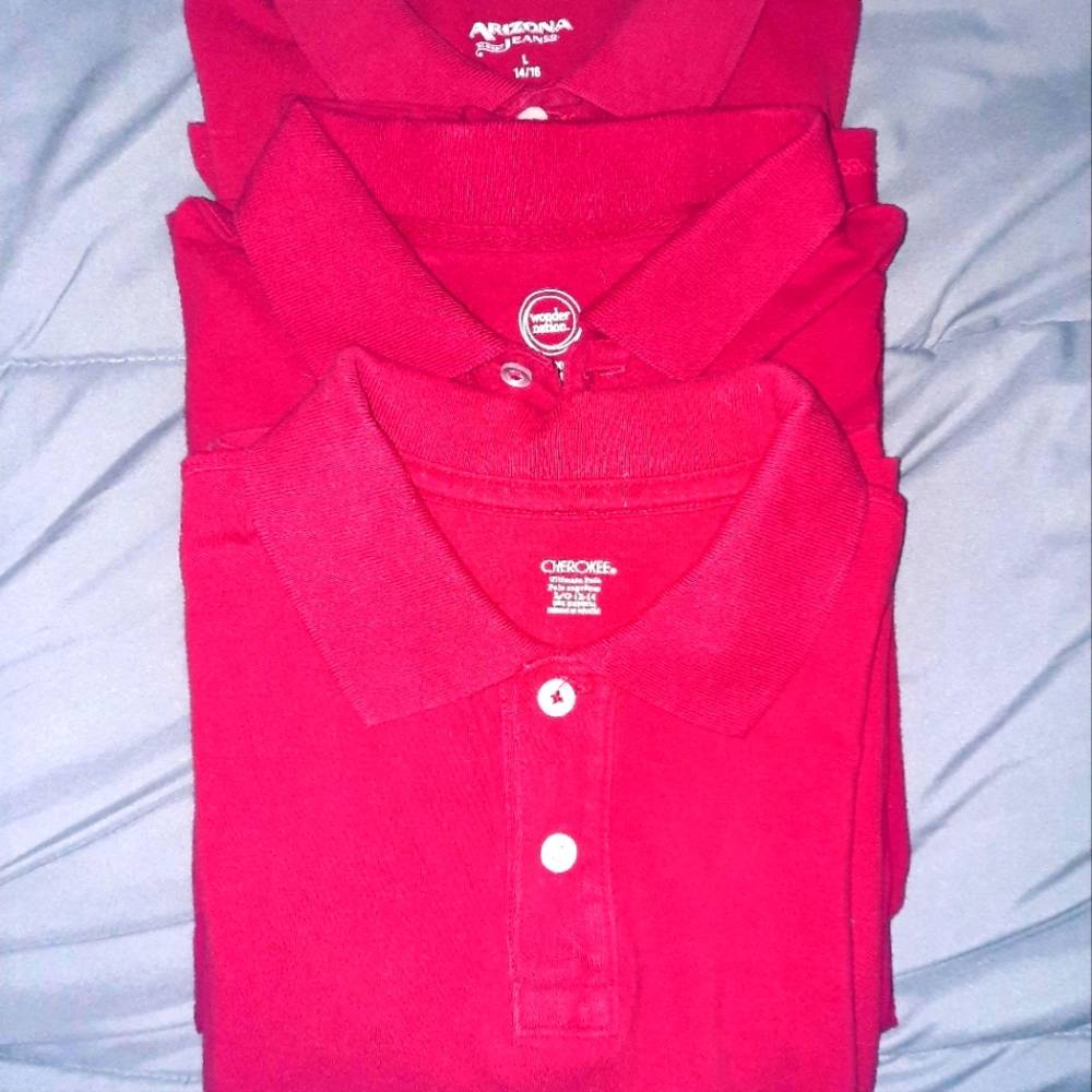 Lot of 2 Size 14/16 and 1 12/14 mixed brand Polo shirts.   School Uniforms.